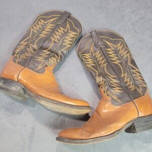 Cowtown Mens Brown Tan Leather Western Cowboy Boots Biltrite Heel Size 9.5-10